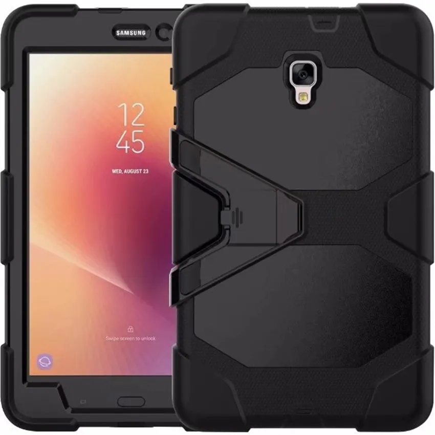 Для samsung Galaxy Tab A 8,0 T380 T385 8,0 дюймов ударопрочный жесткий военный прочный силиконовый защитный чехол с подставкой - Цвет: Черный