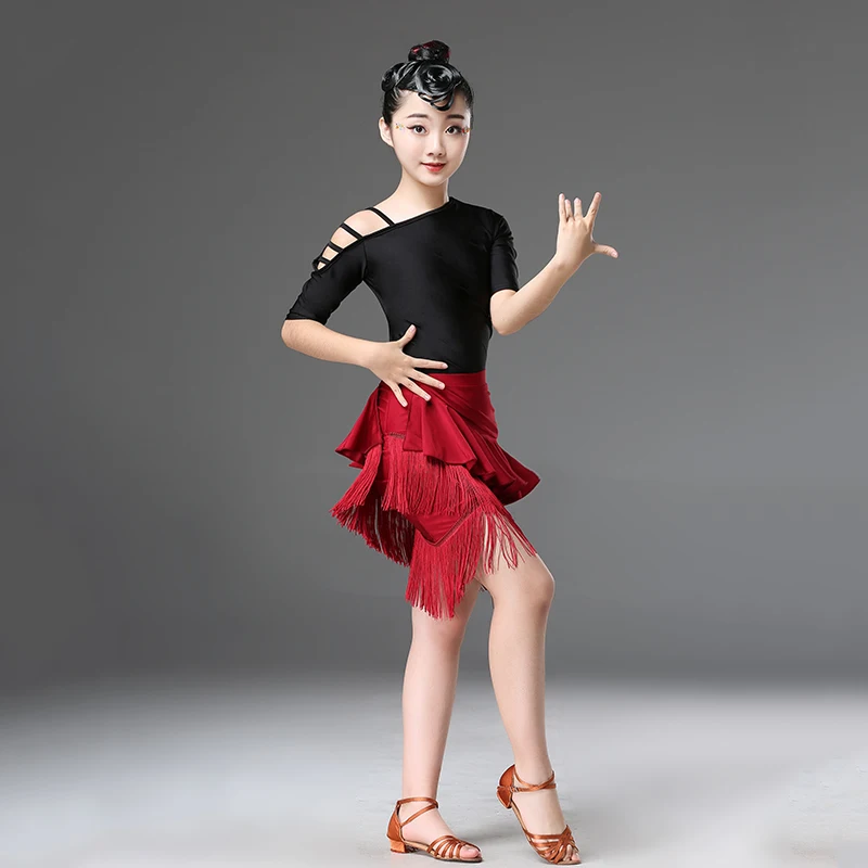 Платье для латинских танцев девочек детский танцевальный костюм топ и юбка