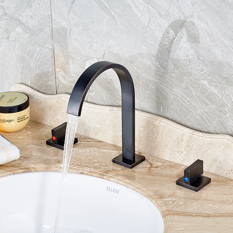 Новый дизайн двойная квадратная ручка кран для ванной комнаты с носиком мойки