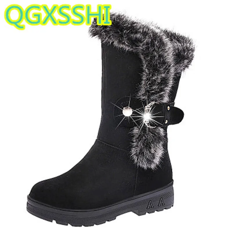 Женские ботинки QGXSSHI корейские зимние теплые однотонные круглые детские