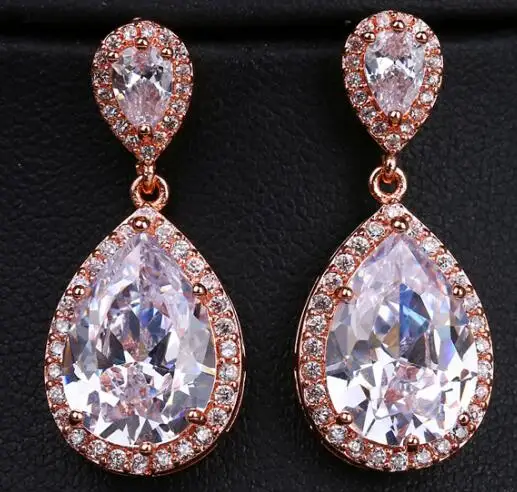 rose gold EMMAYA, изящные серьги-капли с кубическим цирконием для женщин, модные свадебные украшения, подарок, вечерние - Окраска металла: rose gold