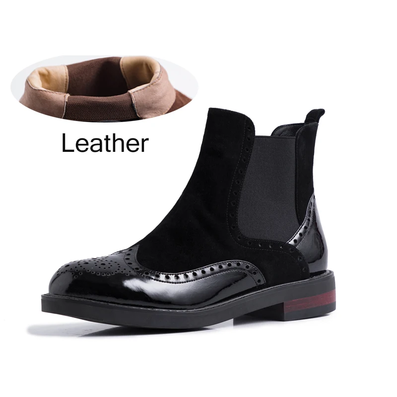 Women Winter cheleas Boots Genuine leather Ankle slipon flat boot woman Short black Boots for women boots - Цвет: black leather