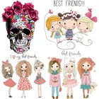 Нашивки для одежды для девочек, летние Стикеры с черепами и цветами, эмблема на ткани