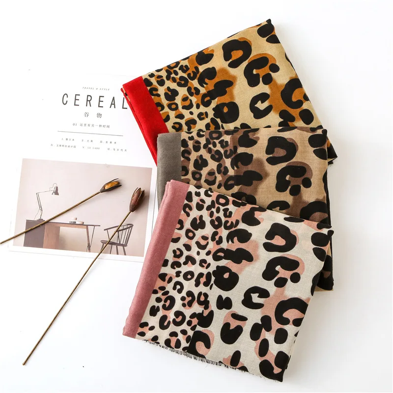 Color leopard print scarf female spring and autumn Korean version of cotton hemp thermal large shawl | Аксессуары для одежды