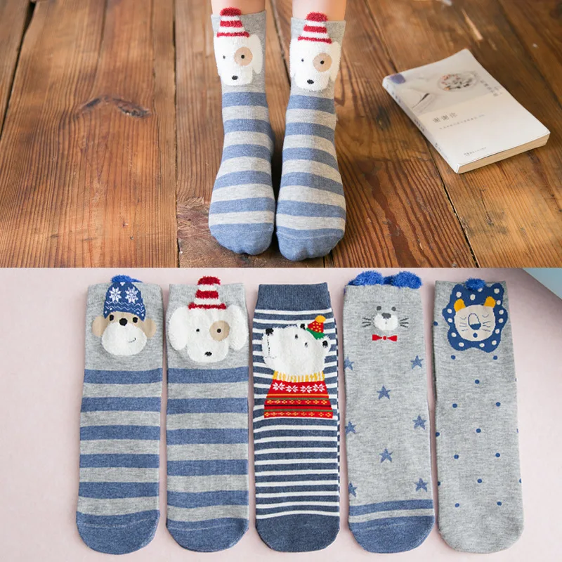 5 pairs-Lion Новые модные женские носки до середины икры на каблуке в стиле Харадзюку, милые женские повседневные носки с принтом красного сердца, Meias, авторский Новинка колледжа, Sokken - Цвет: 5 pairs-Lion