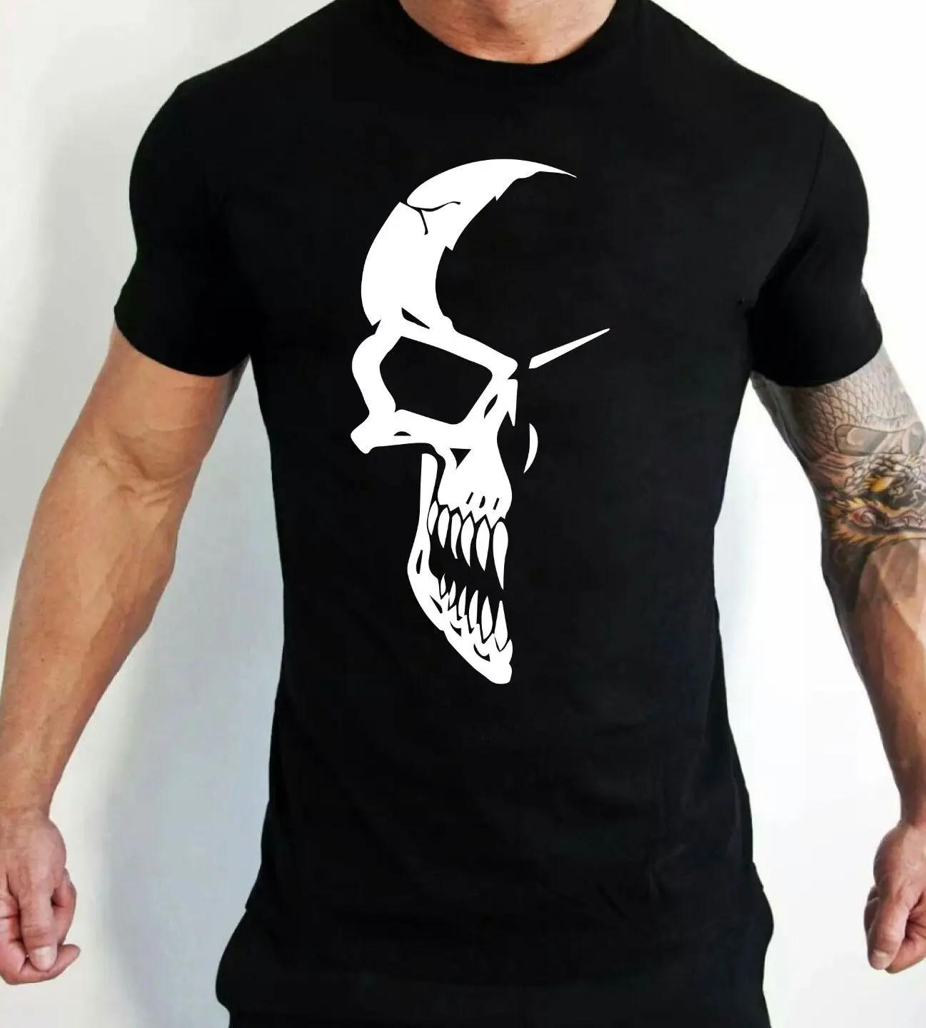 

2019 Fashion Casual Men T-shirt Skull T-Shirt Goth Motorbike T-Shirt