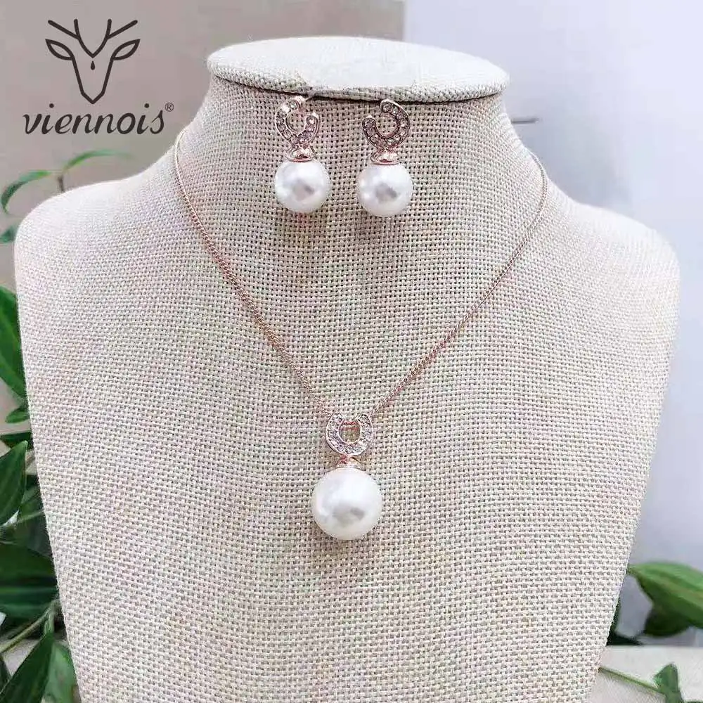 Viennois ожерелье с искусственным жемчугом, набор для женщин, серебро/розовое золото, цинковый сплав, свадебные украшения