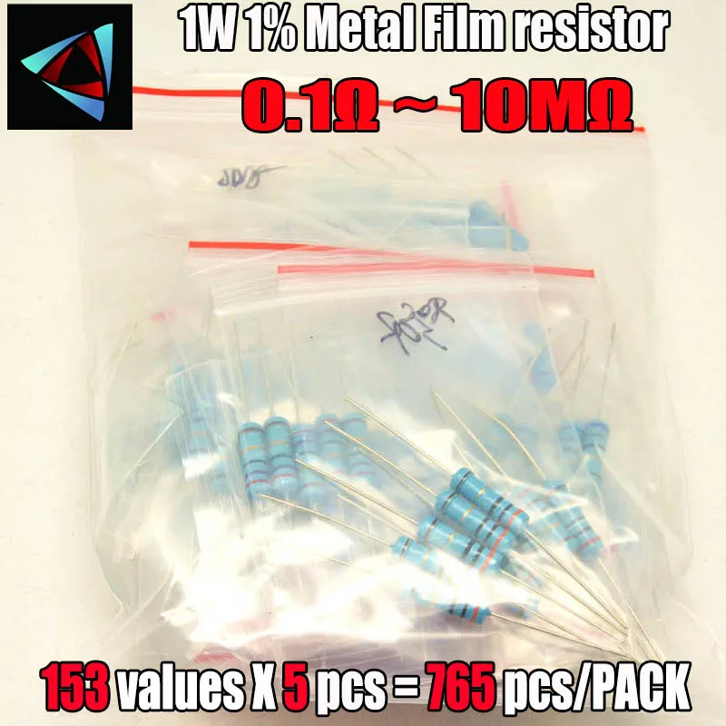 

765Pcs 1W 1% 0.1 ~10M Ohm 153Values*5pcs Metal Film Resistor Assorted Kit