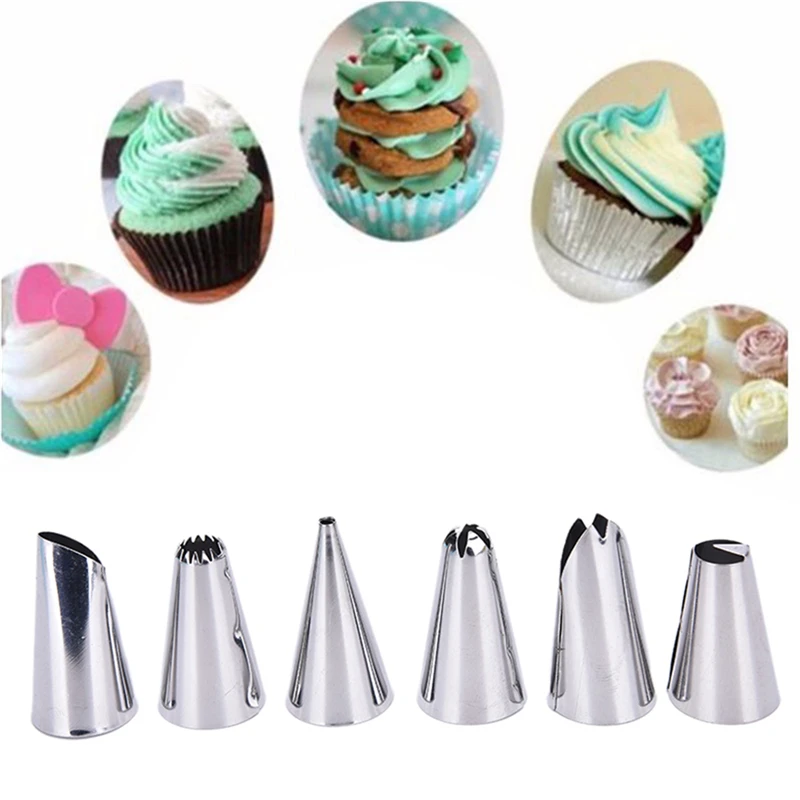 DIY Cake Decorating Bake Tool Icing Piping Cream Pastry Bag + 6 Stainless Steel Nozzle Set Silicone Tips Kitchen Accessories | Дом и сад