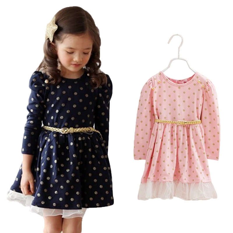 3-8yrs маленькая девочка осенне-зимняя одежда в горошек для девочек вечерние платье