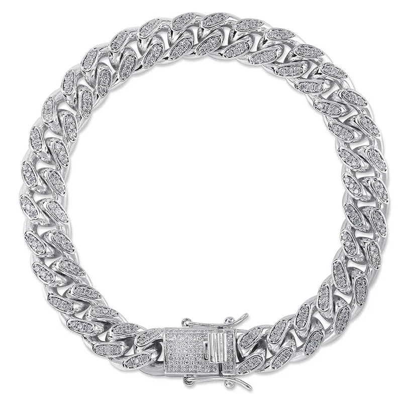 Хип-хоп отделка цирконами aaa Bling Iced Out CZ браслеты золотого, серебряного цвета кубинские ювелирные украшения с цепочкой Прямая