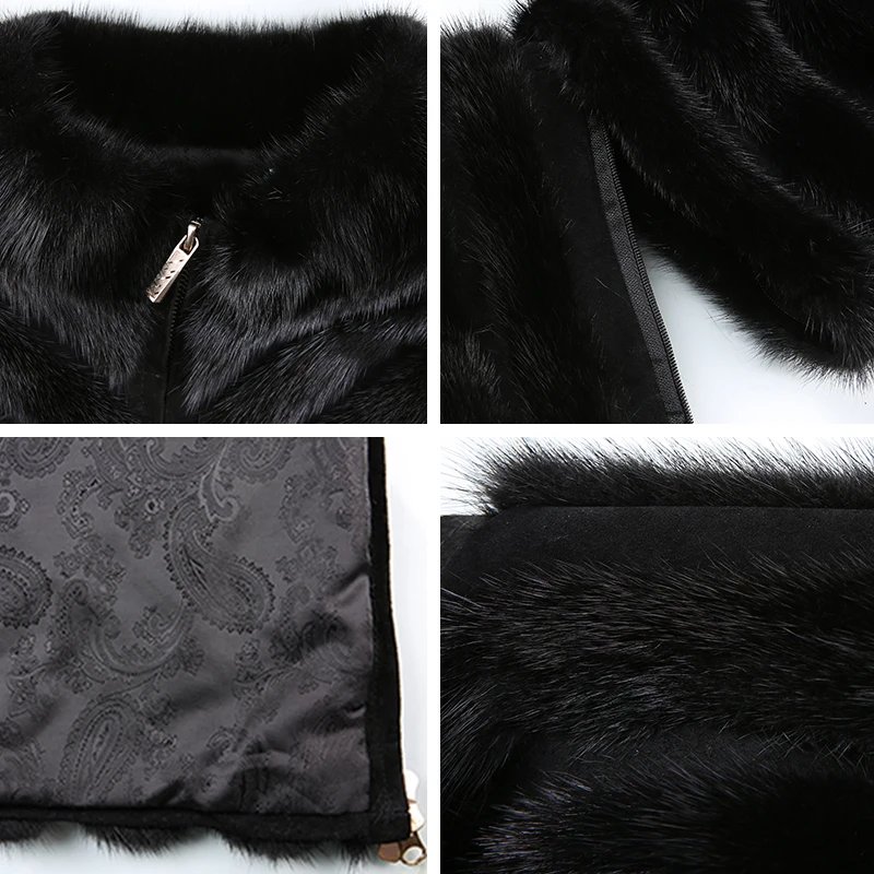 AMSIIKE Женская Шуба Норковая на Молнии Рукав Отстегивается Три Четверти DWX033|mink