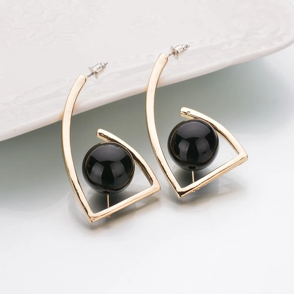 GEREIT Trendy Stud Earrings Personalized Geometric Black Bead For Women Girls Brincos Bijoux Fashion Costume Jewelry Accessories | Украшения