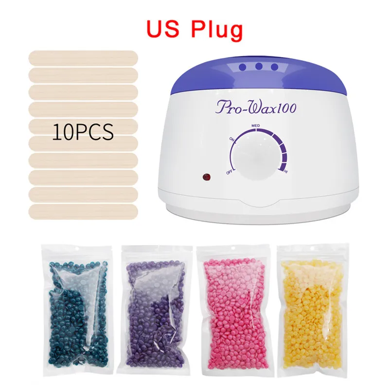US Plug 4 beans Removal Wax-melt Machine Heater Wax Beans Wood Stickers Hair Removal Sets Waxing Kit calentador cera depilatoria воск - Цвет: US Plug 4 beans