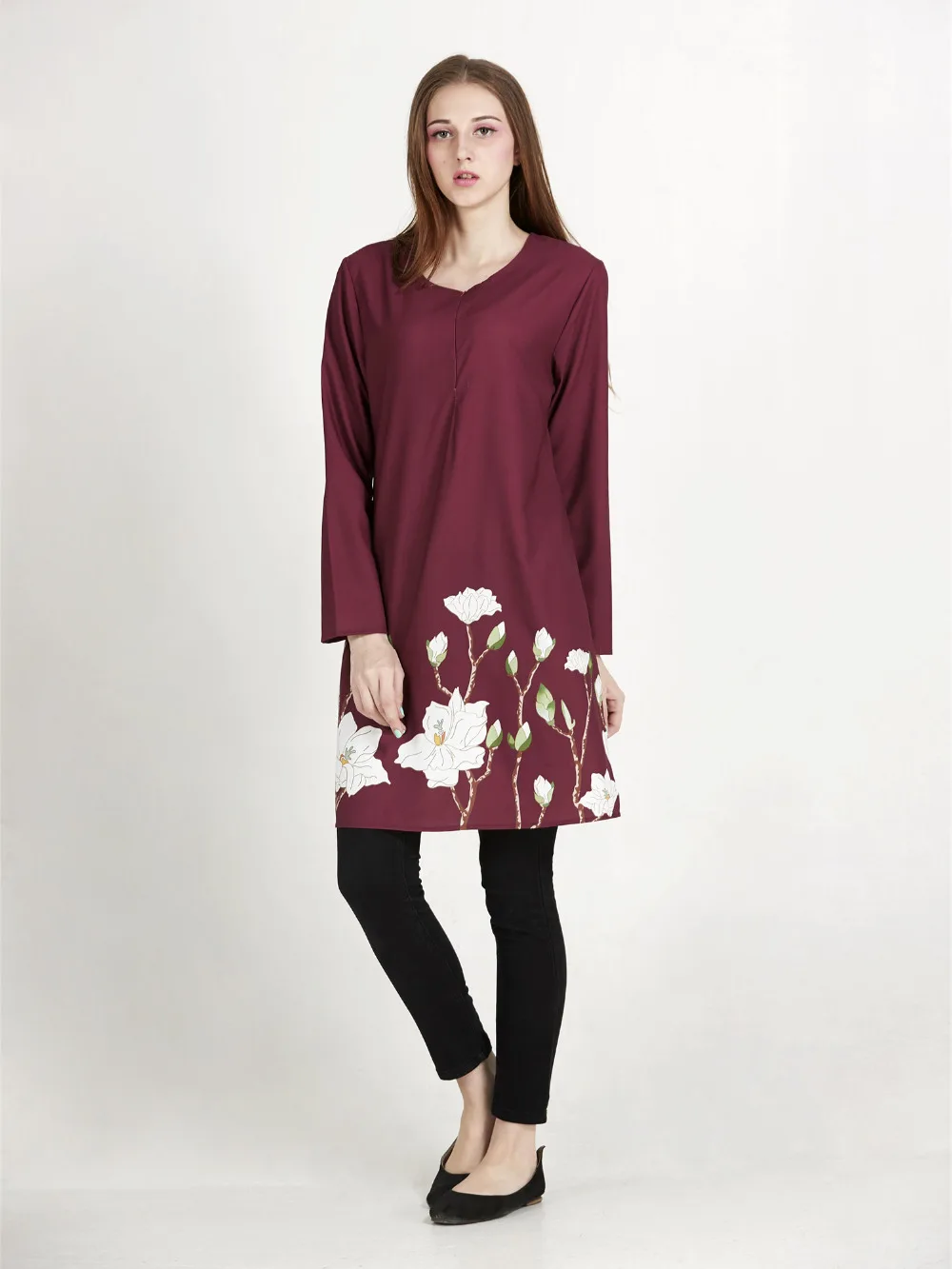 Мусульманская женская длинная рубашка свободная печать Дубай Турецкая одежда