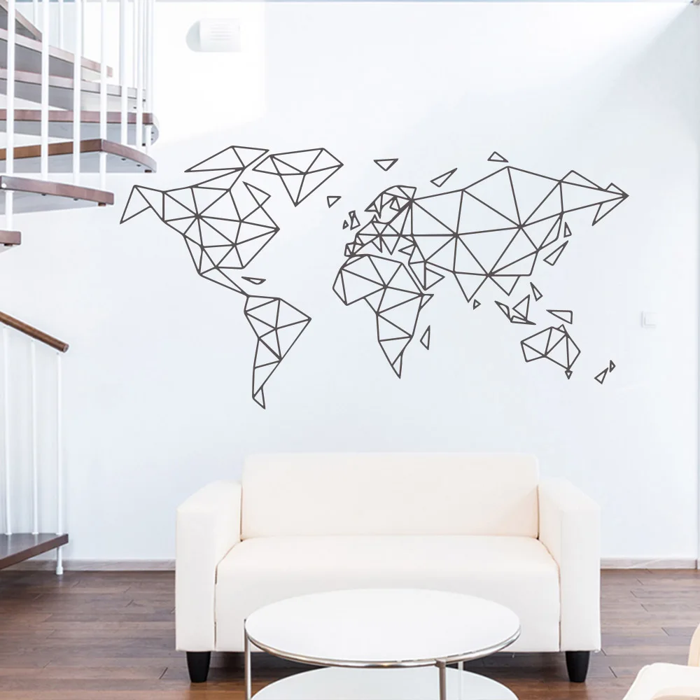 Геометрический Рисунок карта мира Наклейка на стену для офиса украшения дома