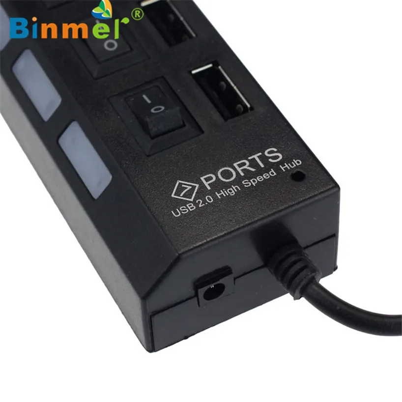 Binmer 2017 Бесплатная доставка 7 портов LED USB 2 0 адаптер концентратор питания вкл/выкл