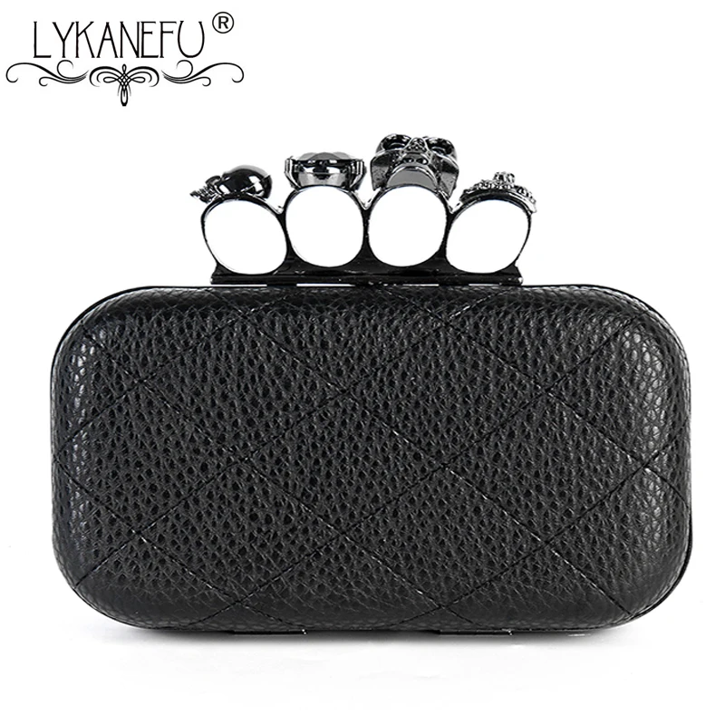 

LYKANEFU Knucklebox Hand Bag Evening Bag Box Clutch Purse with Skull Head Women Bag Day Clutches Ladies With Chain Small/Big