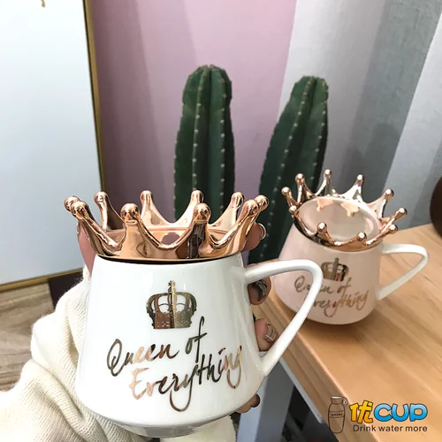 A(only cup) 300 мл нордическая Золотая креативная Корона кружка розовая девочка сердце леди завтрак кофе керамические чашки и кружки свадебный подарок - Цвет: A(only cup)