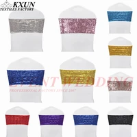 spandex lycra sequin chair band sash elastic stretch glitter chair cover bow ties hotel party wedding decoration