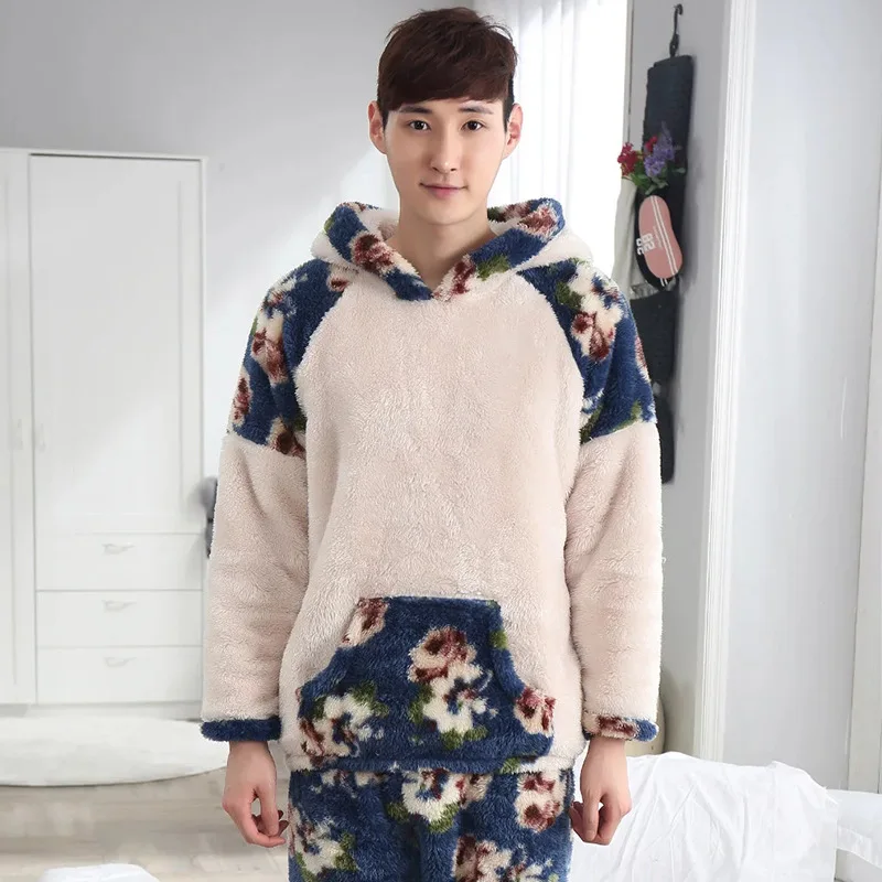 Пижамный комплект унисекс теплый с капюшоном карманами спереди 1120 | Женская