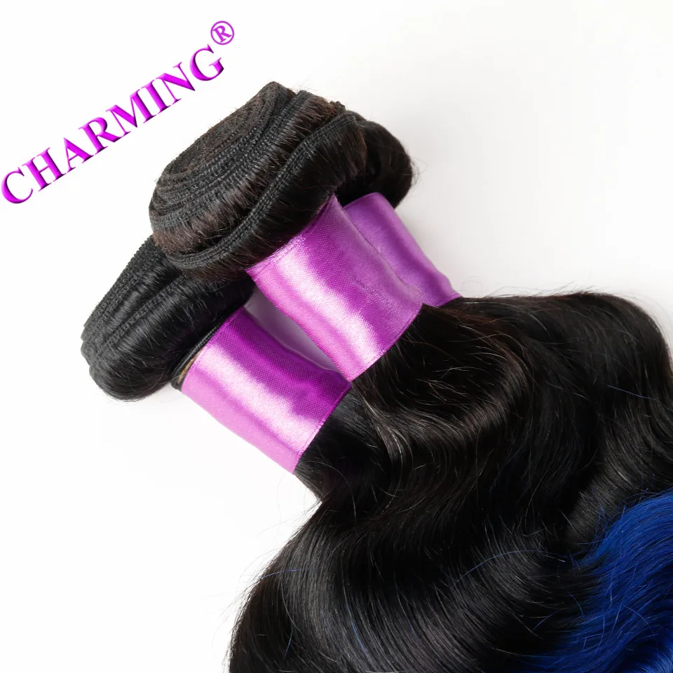 Charming Malaysia Grade 8A Body Wave 1 Piece T1B/Blue Ombre Hair Extensions Human Two Tone |