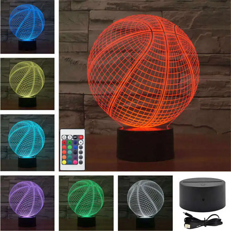 AUCD IR Remote Basketball Colorful Sport Patterns Touch Table Lights Acrylic Laser Engraving 3D Visual USB LED Desk Lamps TD232|3d