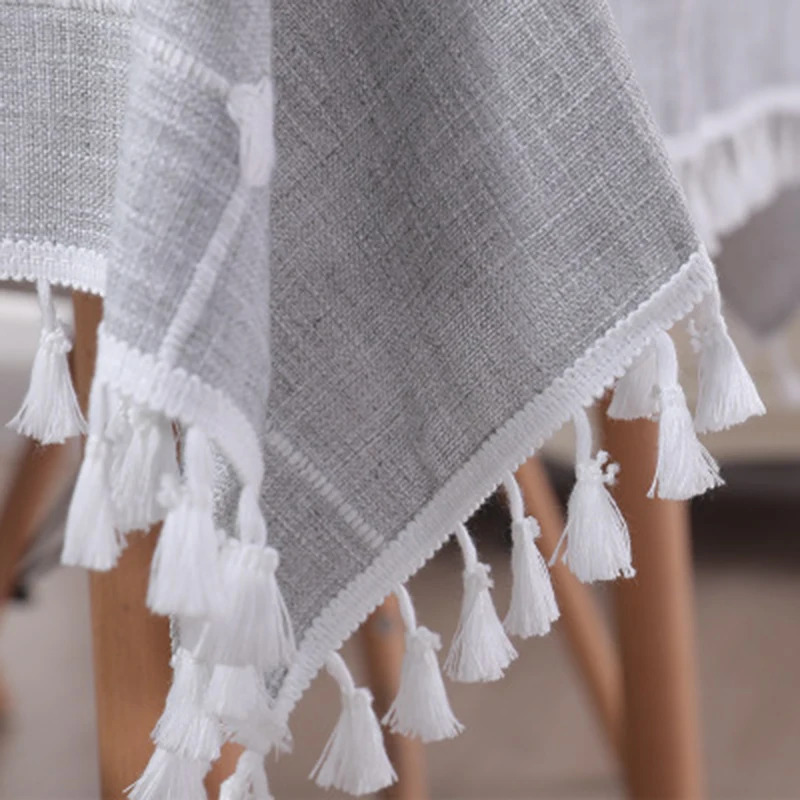 Хлопковая льняная кружевная боковая скатерть большая клетчатая ткань серая Mika 2