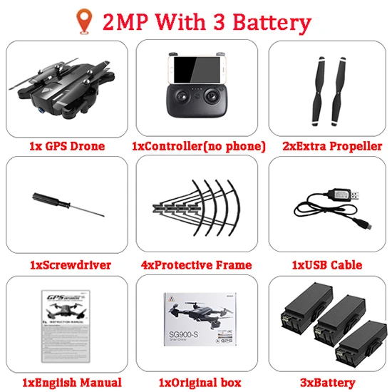 2MP 3B SG900 SG900S SG900-S X192 gps Квадрокоптер с 1080P HD камерой вертолет с фиксированной точкой wifi FPV Дрон режим следования за мной - Цвет: 2MP 3B