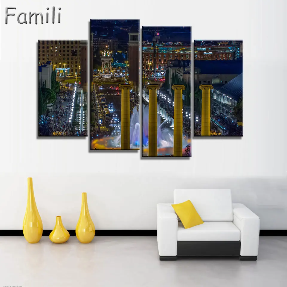 4 панели домашняя настенная Современная Художественная декорация для гостиной