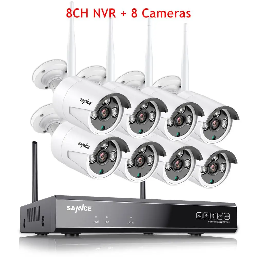 SANNCE 8CH CCTV Системы Беспроводной 1080P HD DVR NVR 4/6/8 шт. 1.3MP ИК Открытый Камера Водонепроницаемый Wi-Fi безопасности Системы комплект видеонаблюдения - Цвет: 8CH NVR and 8 Camera