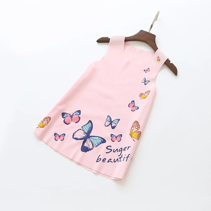 Hot Summer Baby Girls Sleeveless Butterfly Printed Princess Dress Kids Vest Dresses 2-7Y | Детская одежда и обувь