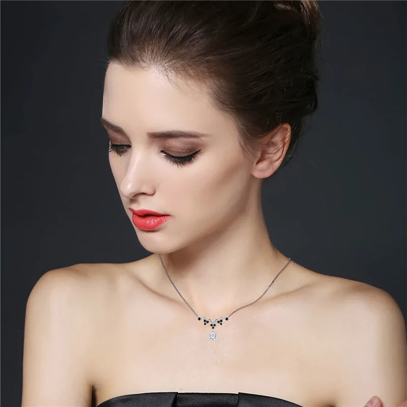 SILVER AGELESS Real 925 Sterling Silver White Zircon/Black Spinel Pendant Necklace for Woman Beautiful Chian | Украшения и