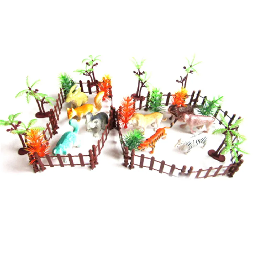 

32pcs/set Small Plastic Animals Simulation Zoo 32pcs/set Containing Solid Various Kinds Fence Animales Toys For Kid Children