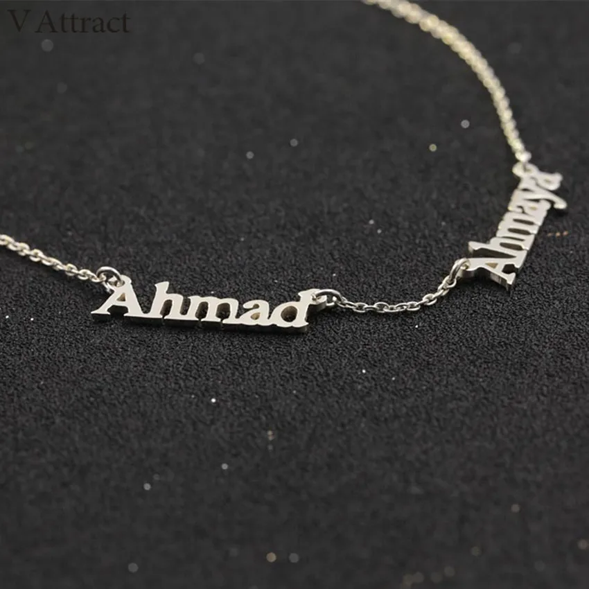 

V Attract Best Friends Personalized Two Name Necklace Couples Lovers Jewelry Stainless Steel Colar Custom Family Choker