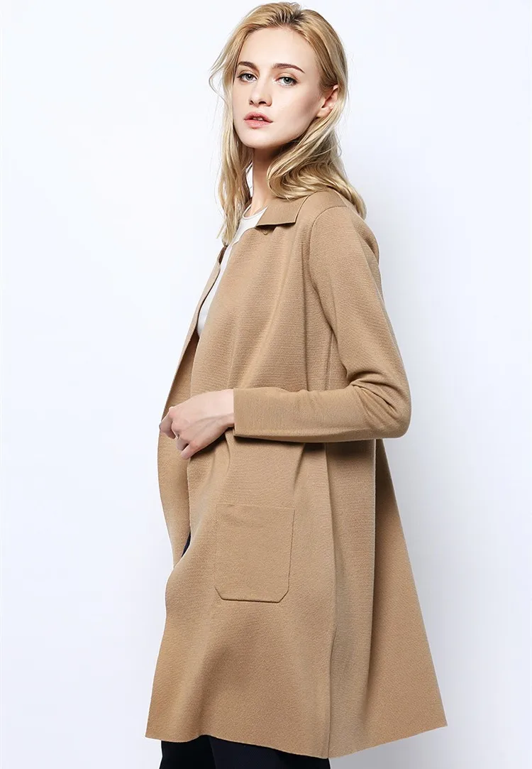 100%merino wool knit women fashion md-long cardigan sweater trench coat S/M/L/XL |