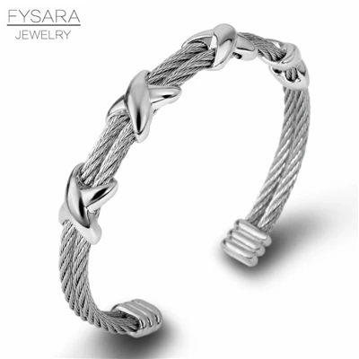 Steel color FYSARA известный закрученный провод Браслеты X дизайн браслеты для женщин модные ювелирные изделия для мужчин Браслет-манжета Модный Рождественский Pulseiras - Окраска металла: Steel color