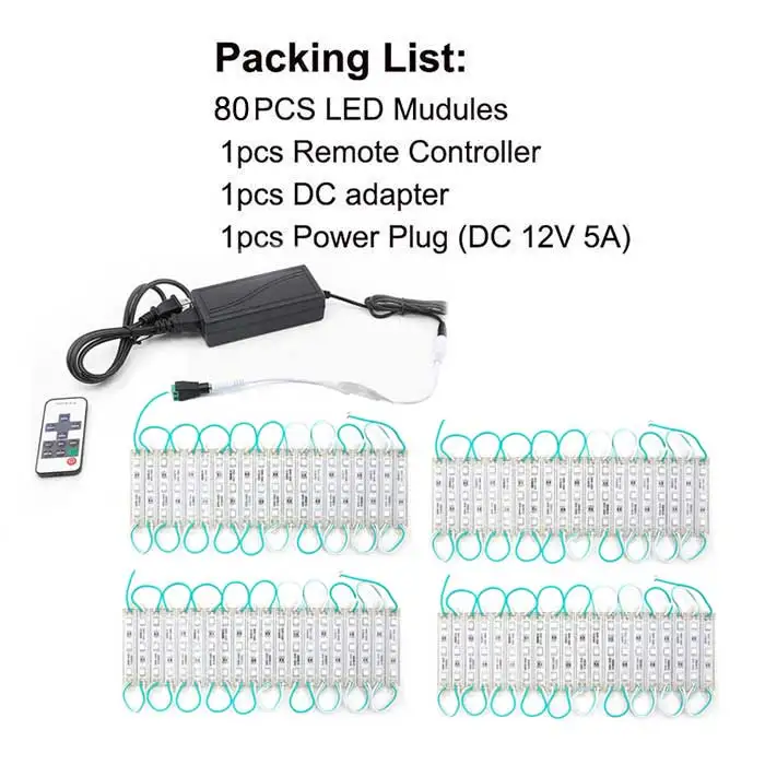 80PCS Kit SMD 5050 Светодиодный модуль 3 светодиодный 12 В постоянного тока водонепроницаемый рекламный знак магазин Передняя полоса ленты лампы модули огни комплект зеленый цвет - Цвет: 80PCS Kit