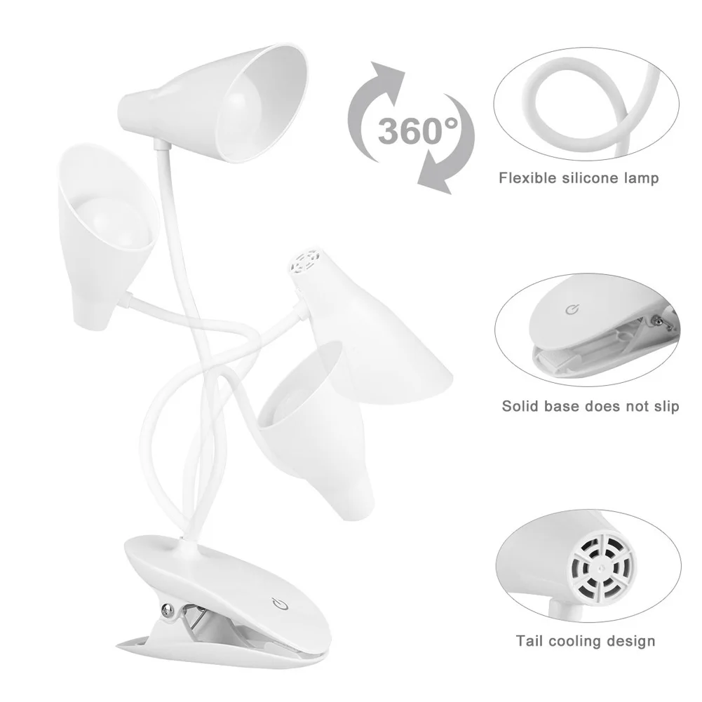 Clip On Night Eye Protection USB Charging 3 Levels Brightness Reading Bedroom Desk Adjustable Arm Book Light Led | Лампы и освещение