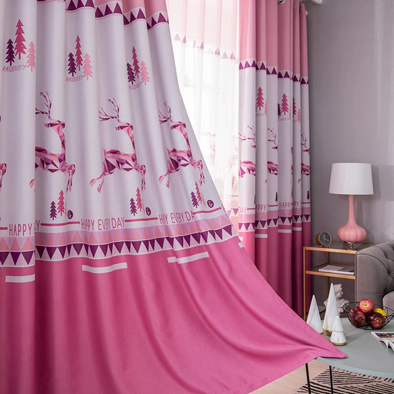 Современные занавески с простым принтом радостным оленем для детской спальни