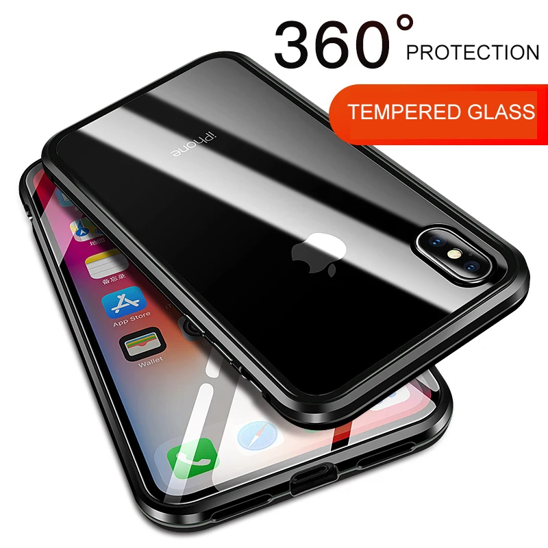 Магнитный адсорбционный металлический чехол для iPhone X XS 7 8 Plus закаленное стекло с магнитом чехол для телефона s для iPhone XS Max 8 7 прозрачный флип-чехол