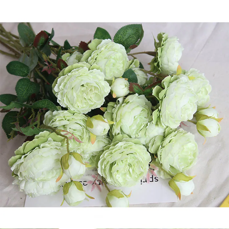 Green GXINUG искусственные пионы, розы, вечерние, свадебные, для дома, сада, офиса, Декор, ремесло - Цвет: Green