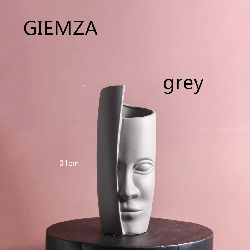 Темно-серый GIEMZA белые Портретные вазы 3 D ваза с лицом для мужчин керамическая домашний декор напольная ваза очень большая 31 см наружная декоративная - Цвет: Темно-серый