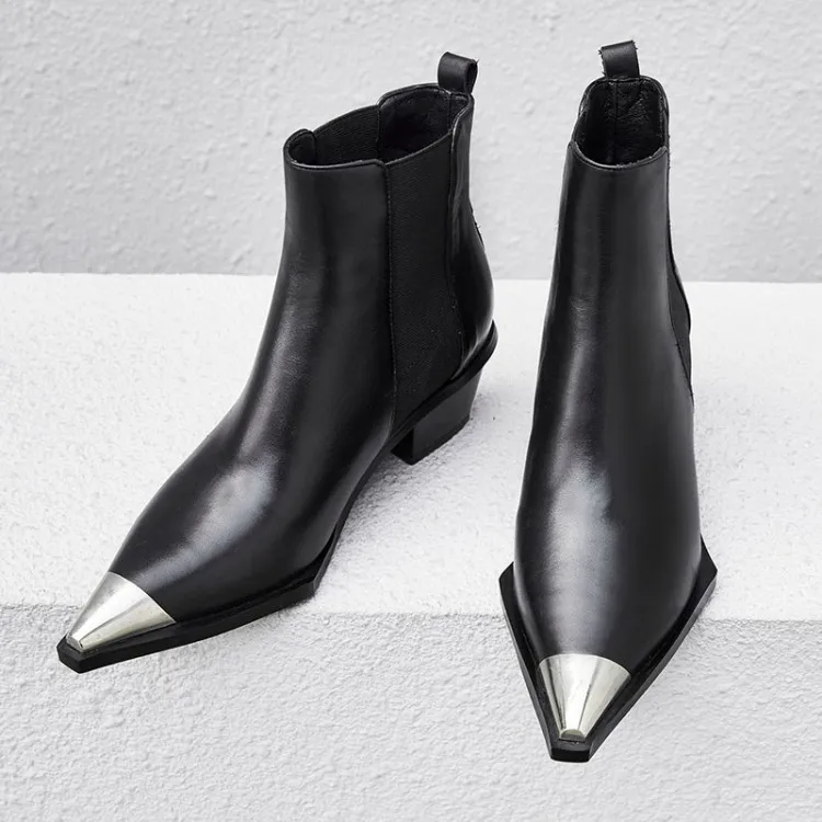 Ботильоны из натуральной кожи заостренный носок на среднем каблуке ограниченная