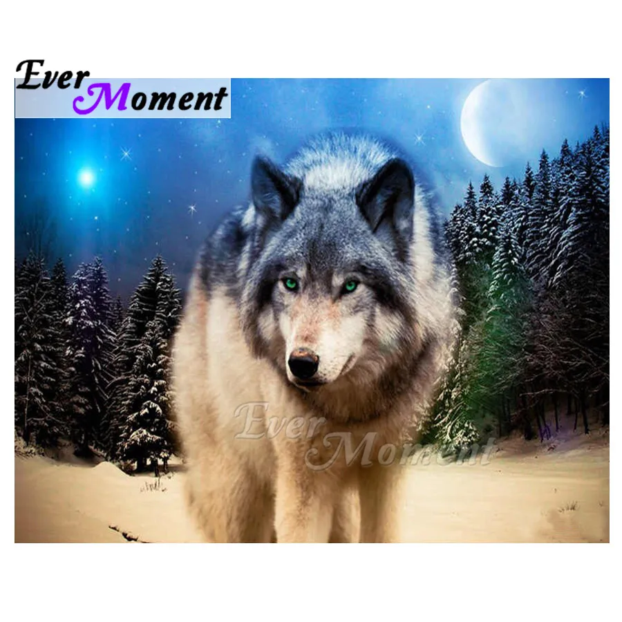 Картина с бриллиантами Ever Moment ручная работа волк ночь луна горный хрусталь