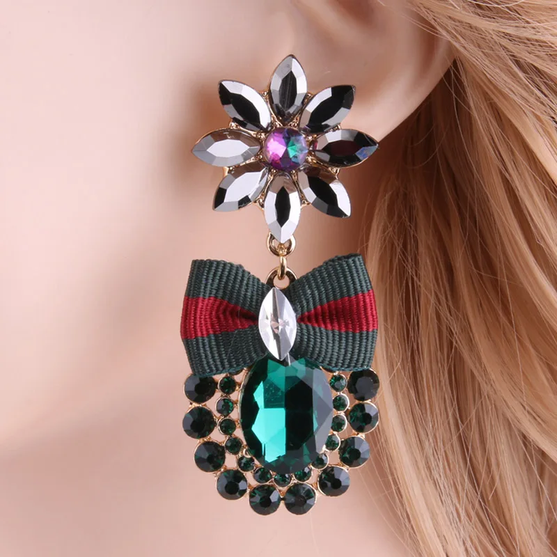 Серьги с кристаллами NeeFu WoFu большие серьги цветами и ананасами длинные из