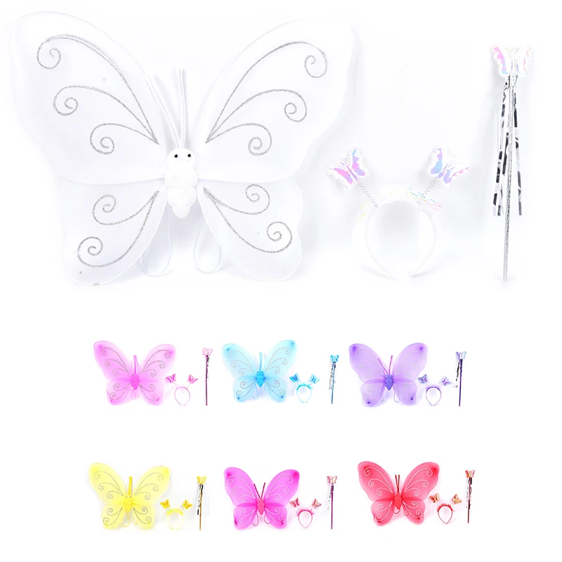 

Lovely 3Pcs Girl Kids Butterfly Wing Wand Headband Fairy Xmas Costume Set