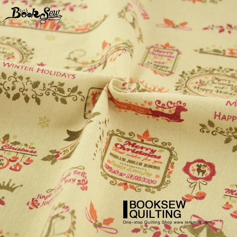 Booksew хлопок белье Ткань Жир Квартал метр пэчворк Высокое качество украшения дома Вышивание бежевый Новогодние ёлки и лося ремесла