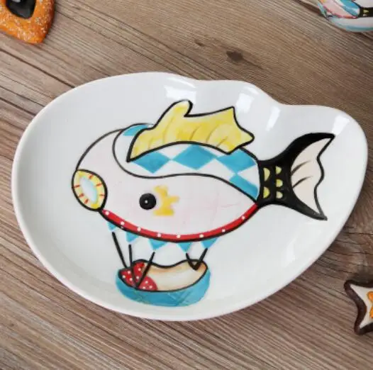 Мультяшный автомобиль корабль плоский блюдо столовые приборы фрукты рис салат