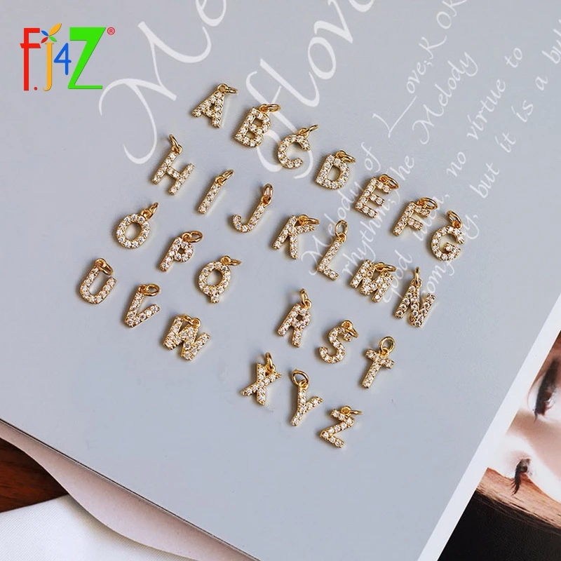 F. J4Z алфавит подвески золотой цвет медный мини A-Z письмо кулон ожерелье Сияющий Циркон Кристалл 26 инициал ожерелье